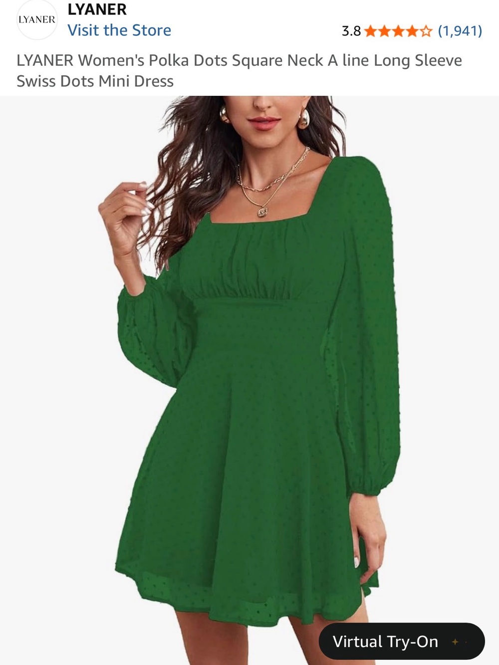 Emerald Green Swiss Dot Long-Sleeve Fit & Flare Dress